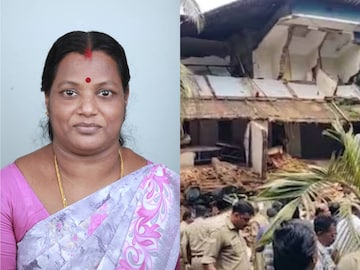 ബിന്ദു (ഇടത്), തകർന്ന കെട്ടിടം 