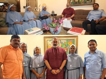 കന്യാസ്ത്രീകളായ സിസ്റ്റര്‍ പ്രീതിയും സിസ്റ്റര്‍ വന്ദന ഫ്രാന്‍സിസും ബന്ധുക്കള്‍ക്കൊപ്പം ഡൽഹിയിലെത്തി ബിജെപി സംസ്ഥാന അധ്യക്ഷൻ രാജീവ് ചന്ദ്രശേഖറിനെ കണ്ടു