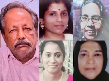 സെബാസ്റ്റ്യൻ (ഇടത്) ബിന്ദു പത്മനാഭൻ. ജെയ്നമ്മ, സിന്ധു, ഐഷ