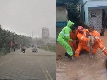 ആക്കുളം- ഉള്ളൂർ റോഡ‍ിലെ വെള്ളക്കെട്ട്, മാറനല്ലൂിൽ വയോധികയെ രക്ഷിക്കുന്നു